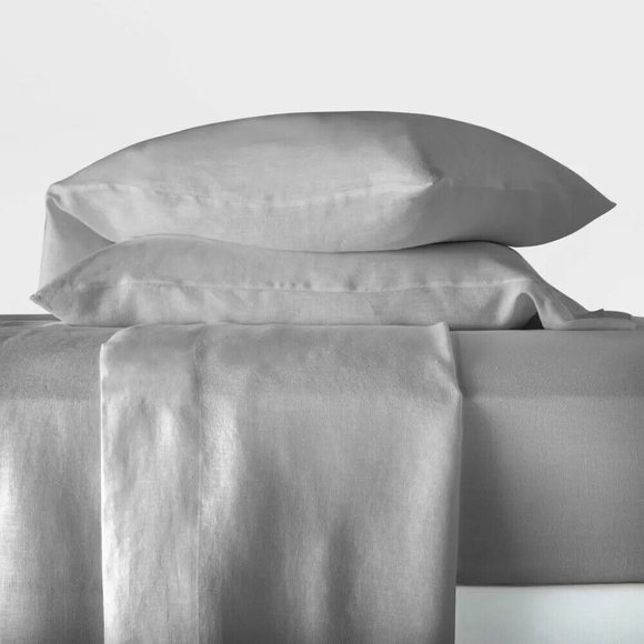 Casaluna  King Size Washed Well-being Hemp Sheet Set Gray - Picture 2 of 6